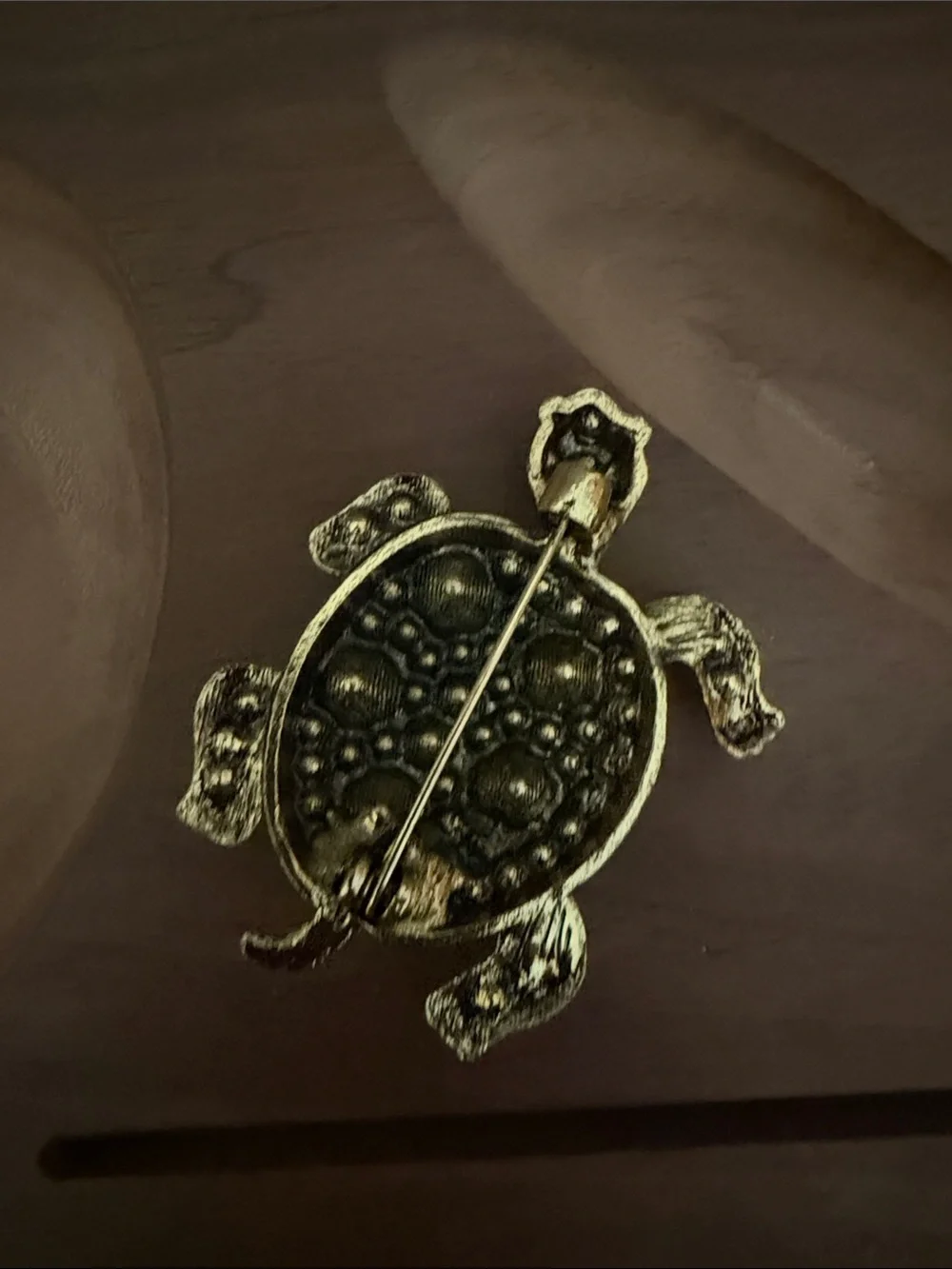 Mint Gold-Tone Turtle Brooch with Iridescent and Clear Rhinestones